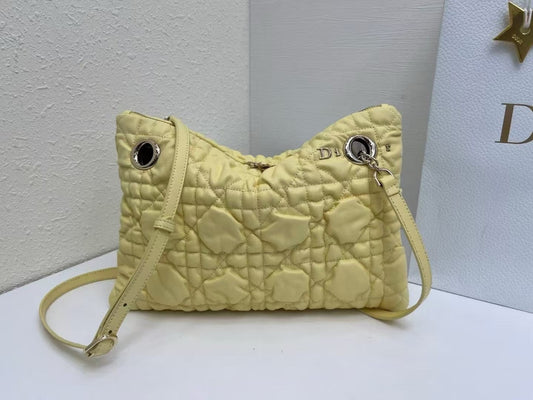 CD Small Cannage Quilted Tote Bag Yellow Cowhide 158106