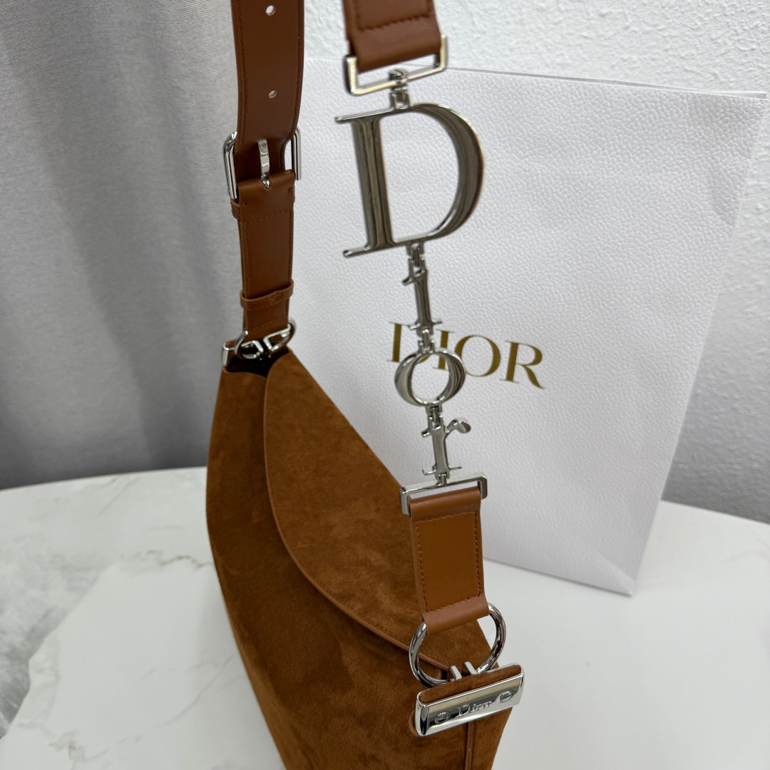 CD Diorly Shoulder Bag 31.5cm Brown Suede Leather 158566
