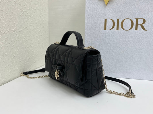 CD My Tender Top Handle Mini Bag 21cm Black Macrocannage Leather 159481