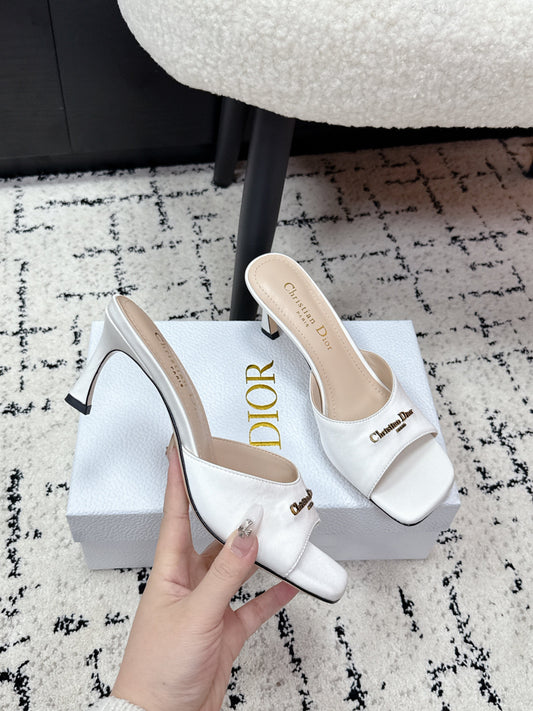 CD Square-Toed Sandal White Satin 617519