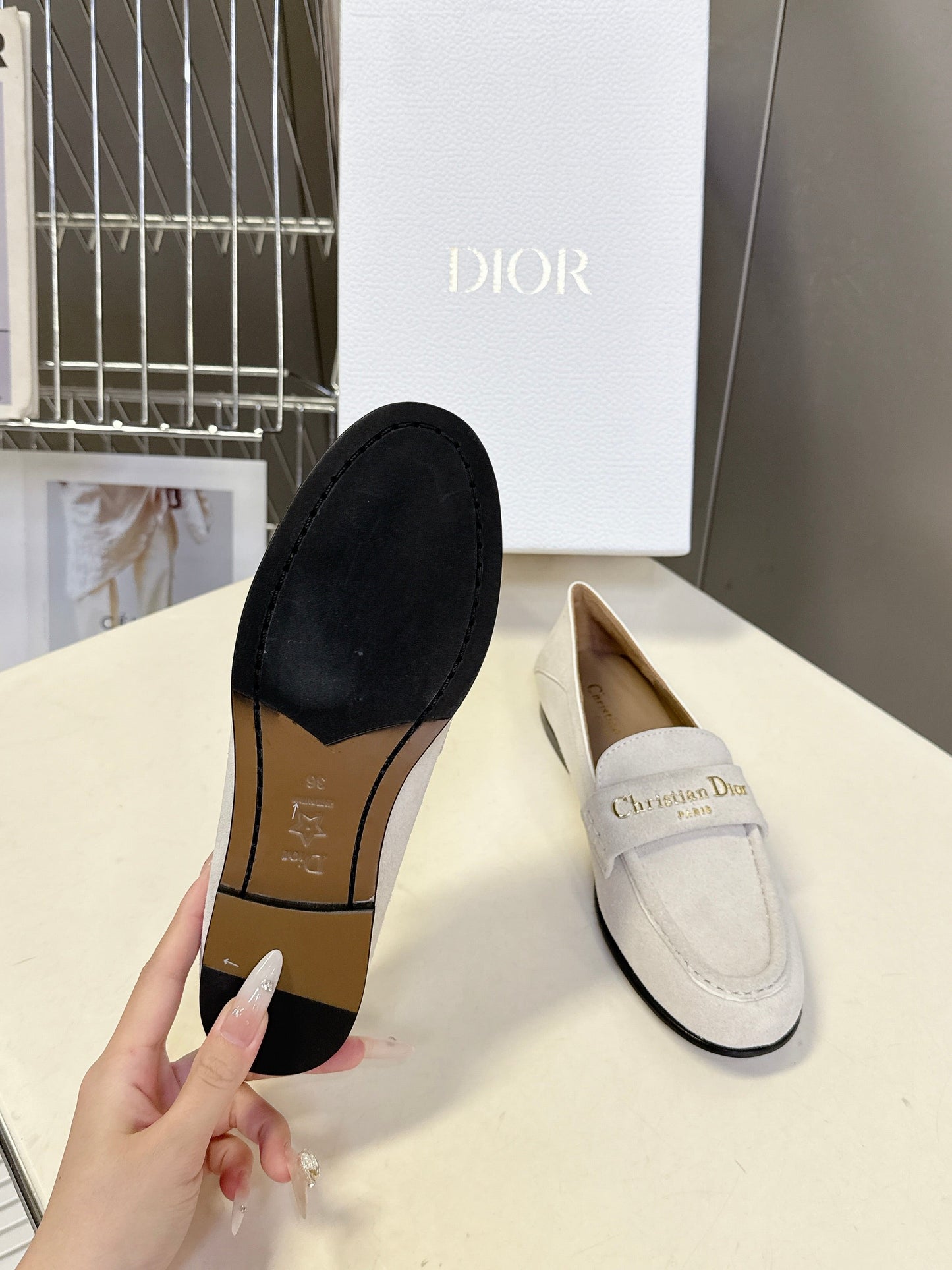 CD Boy Loafer Rope 5m Light Grayish Suede Calfskin 492540
