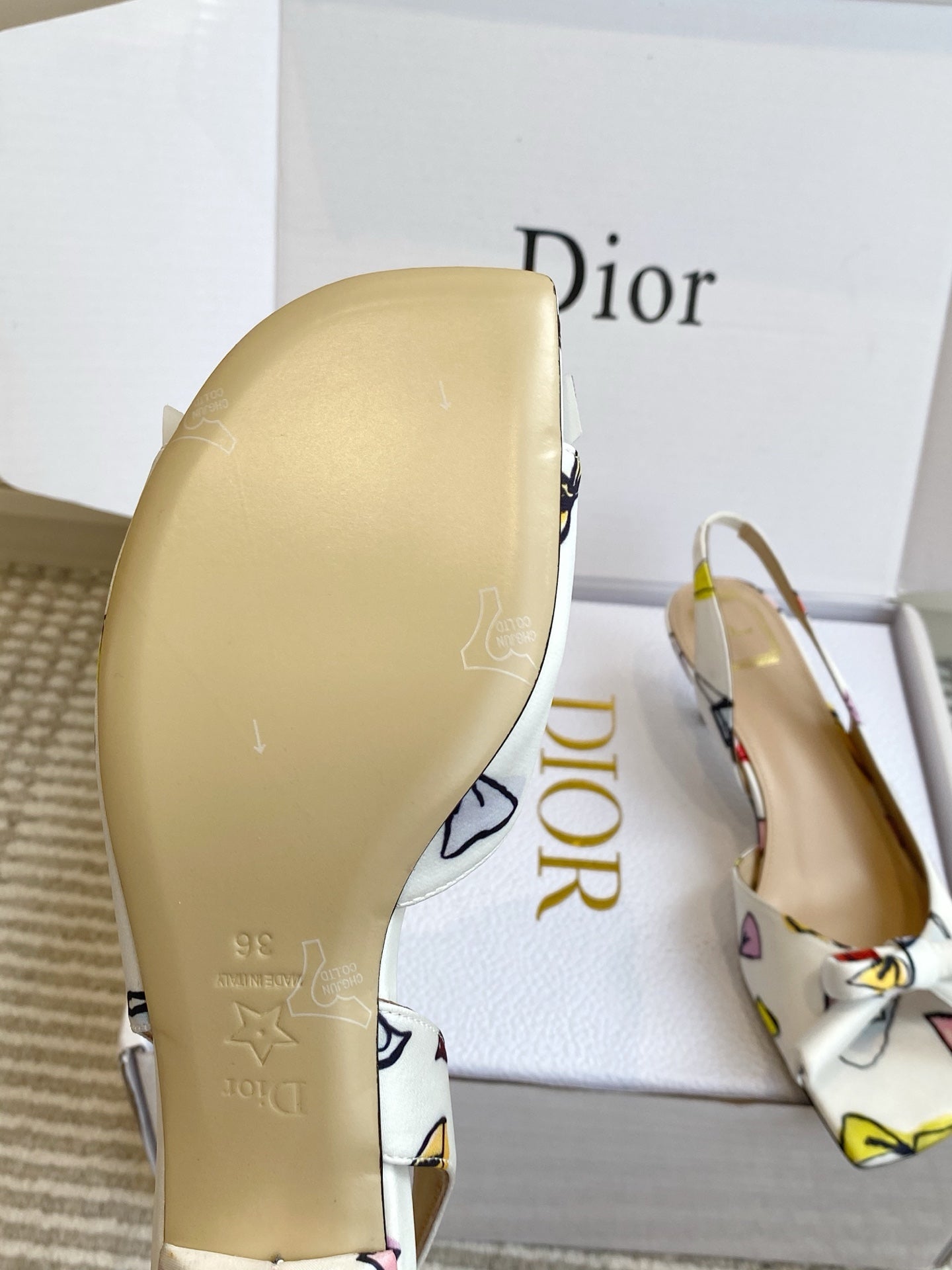 CD 26s Bow Kitten Heel Open Back Sandals White Lambskin 909657