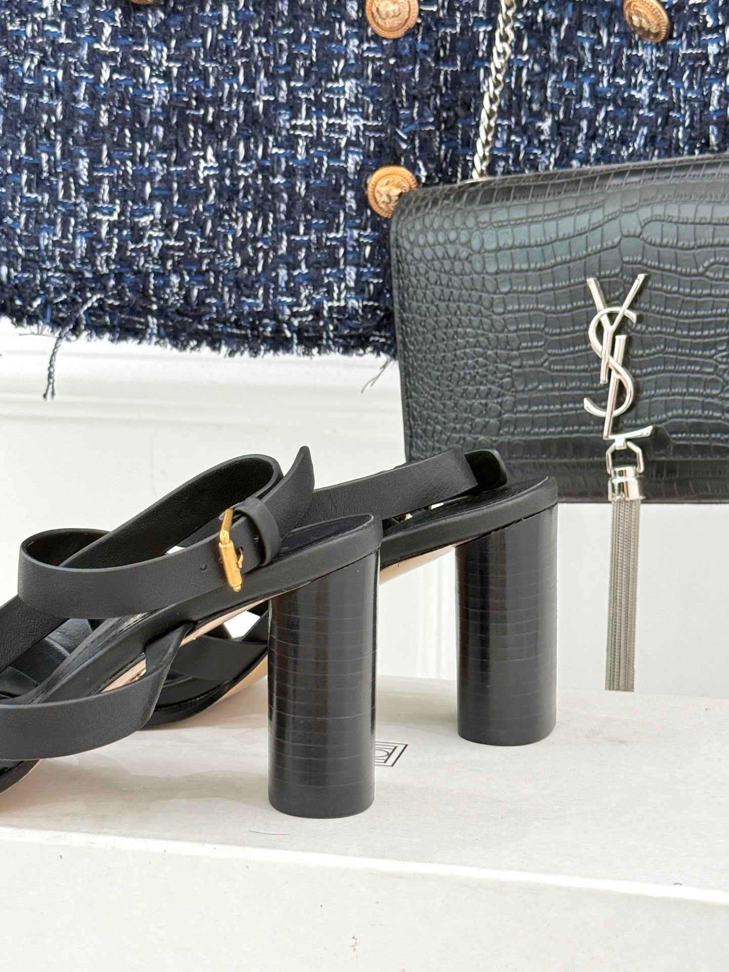 CD D-Club Heeled Sandal 80mm Black Calfskin 473834