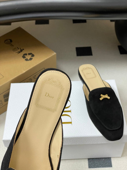 CD 26 Bow Mules Black Beige Suede Cowhide 632595