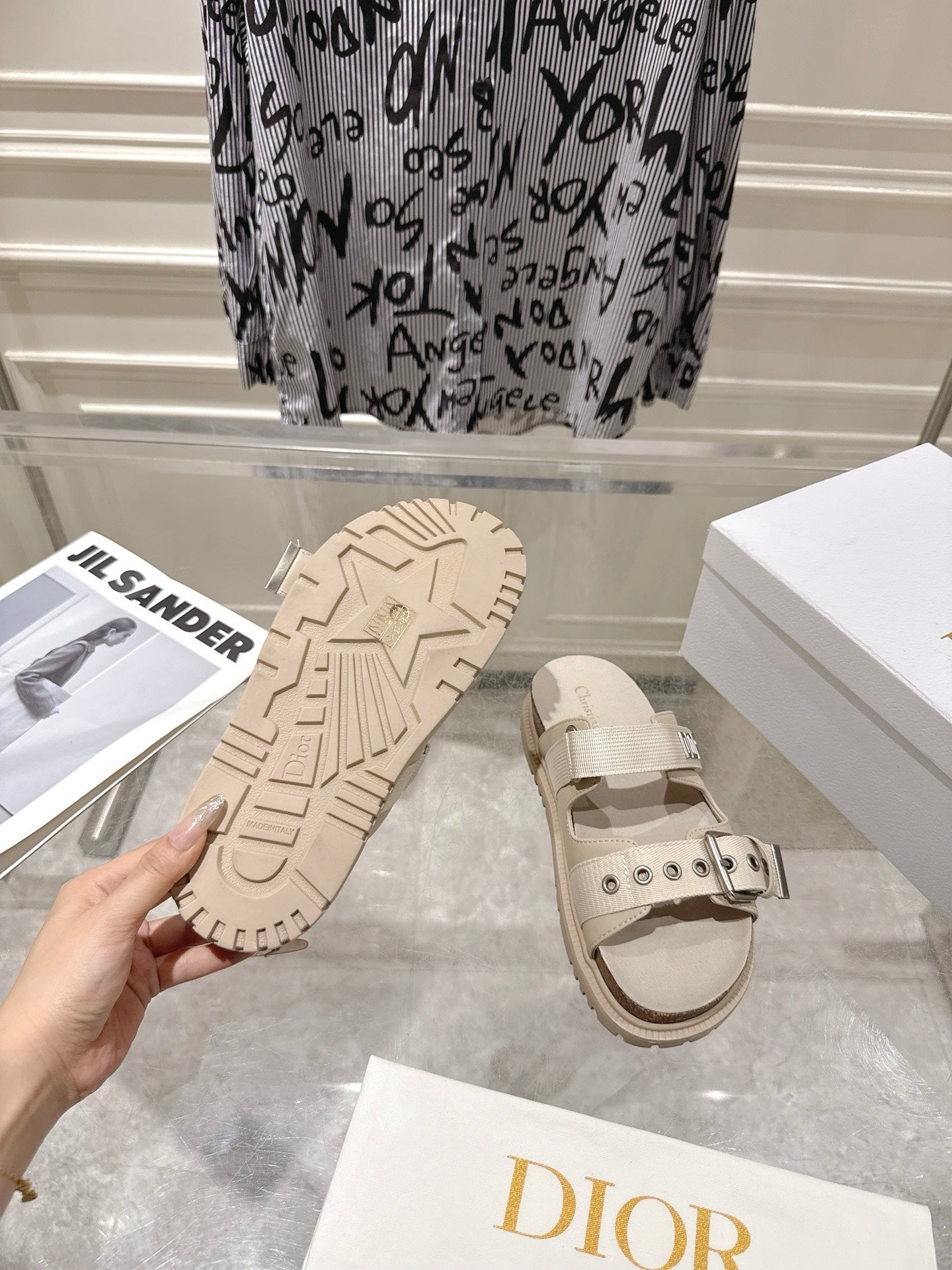 CD 26s Double-Strap Slide Sandals Ivory Calfskin 919013