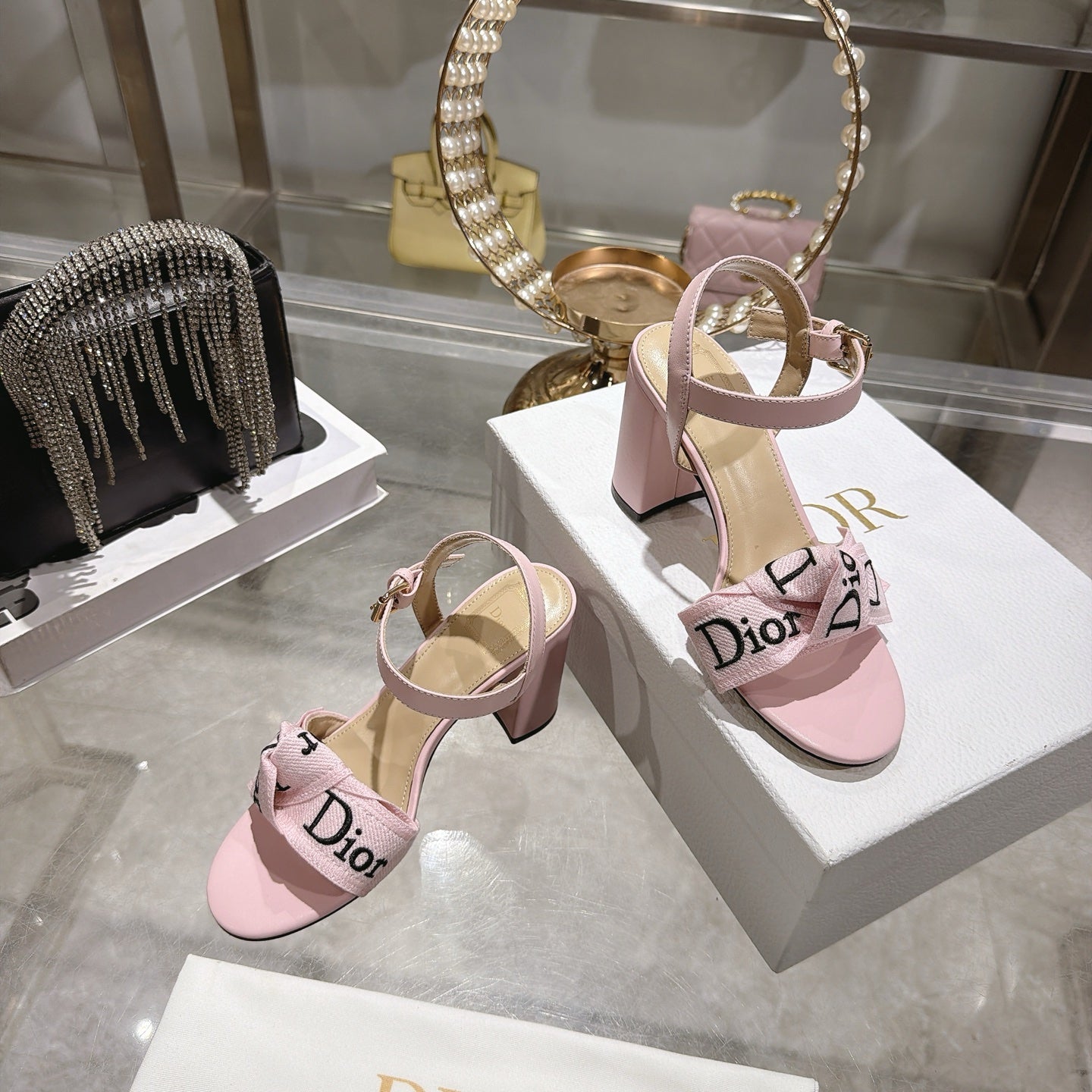 CD J'Adior Sandals Light Pink Canvas Leather 901711