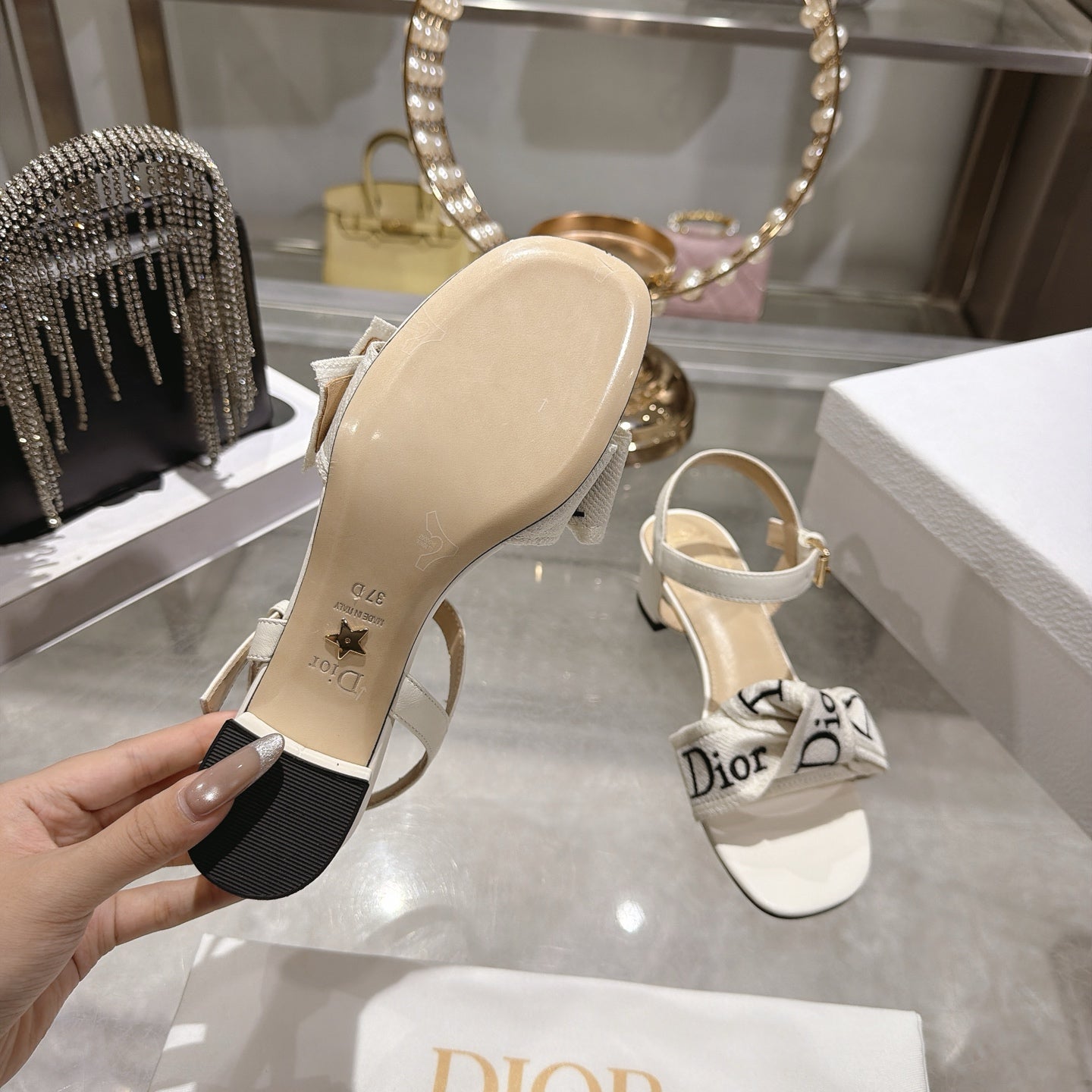 CD J'Adior Sandals White Canvas Leather 901713