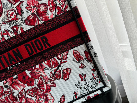 Large CD Book Tote 42cm White and Red Heart Butterfly Embroidery