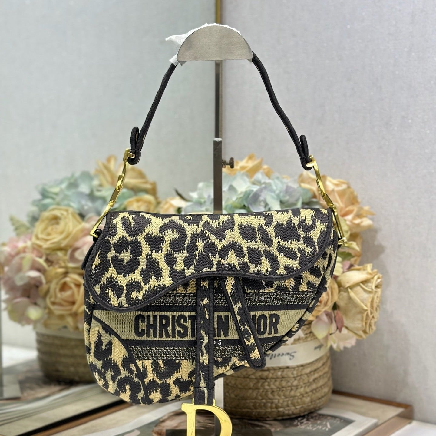 CD Saddle Bag 25.5cm Beige Black in Denim 288068
