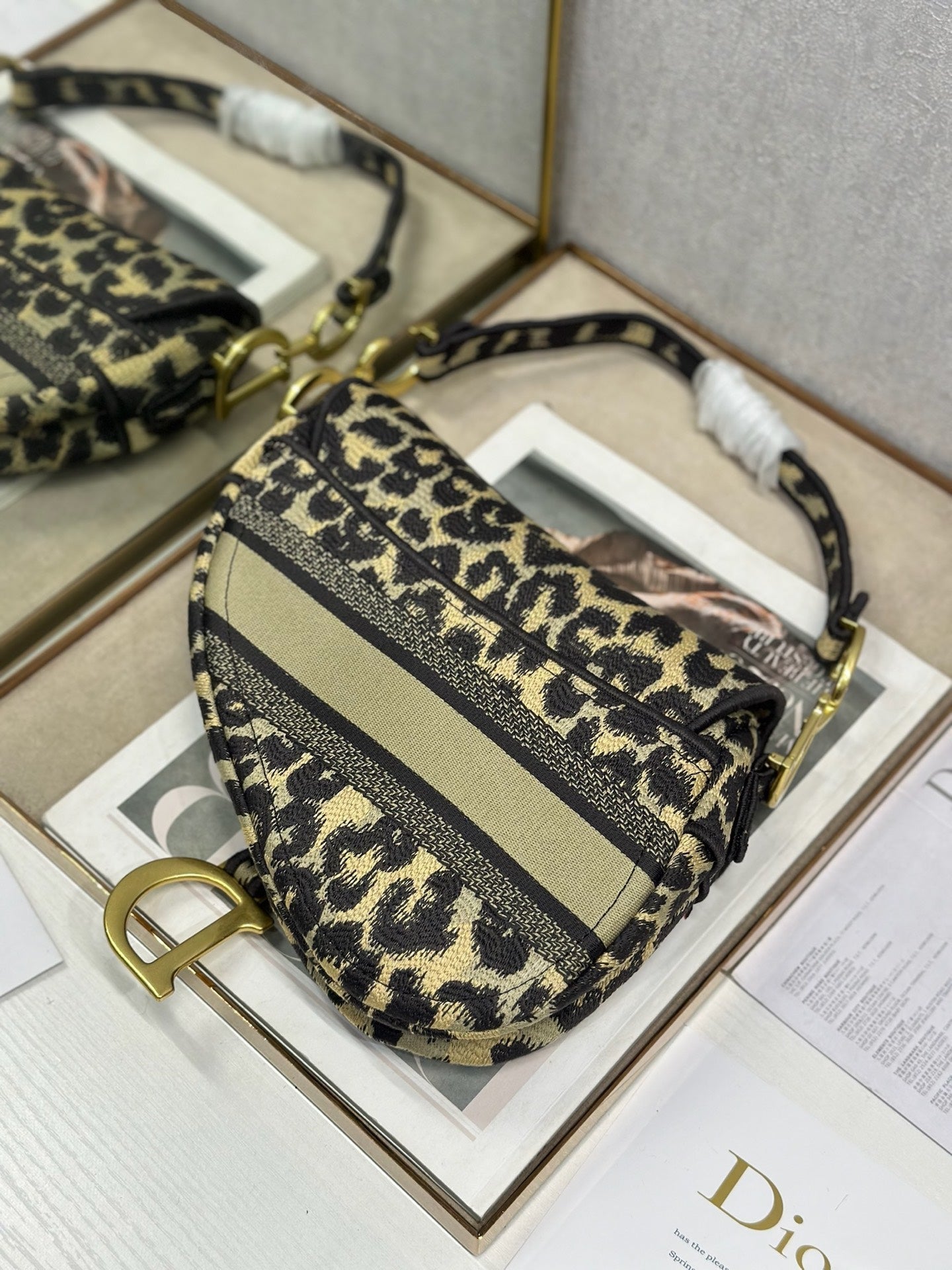 CD Saddle Bag 25.5cm Beige Black in Denim 288068