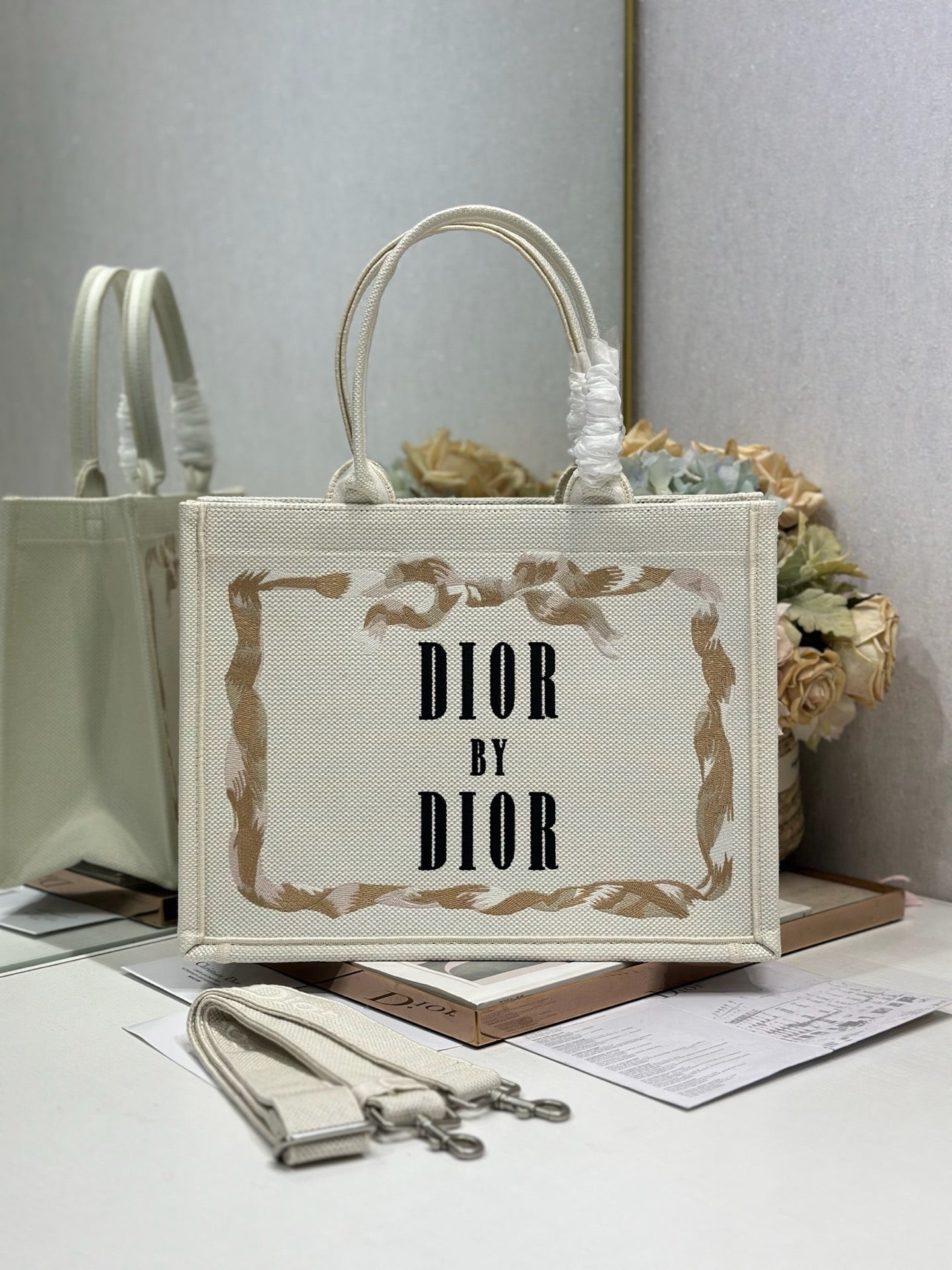 CD Book Tote White in Canvas 288122