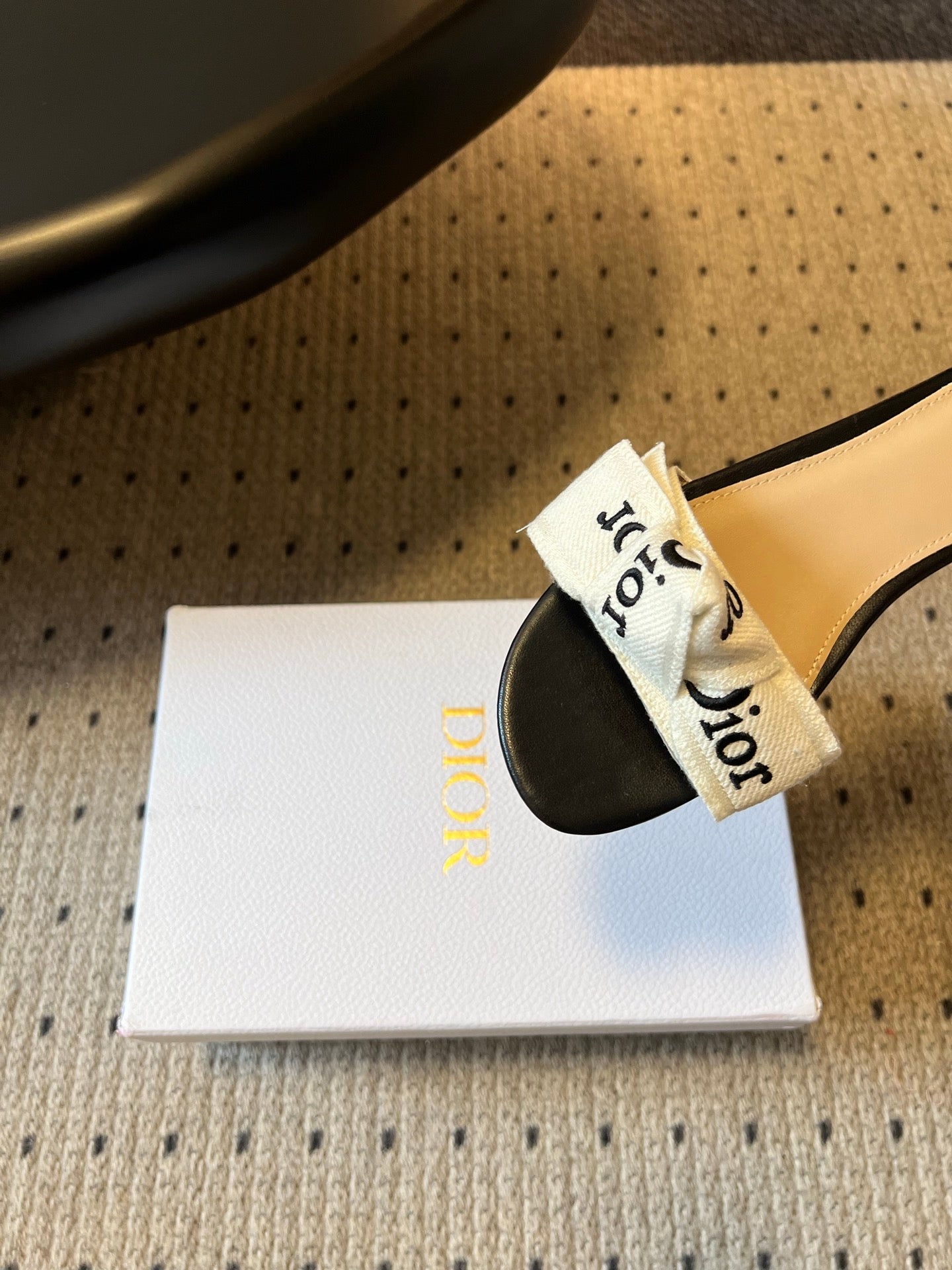 CD 26SS Letter Webbing Flat Sandals Black White in Fabric 789472