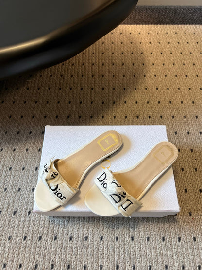 CD 26SS Letter Webbing Flat Sandals White in Fabric 789473