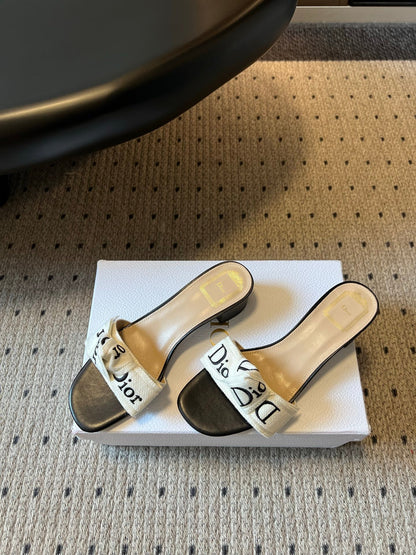 CD 26SS Letter Webbing Sandals 40 Black White in Fabric 789474
