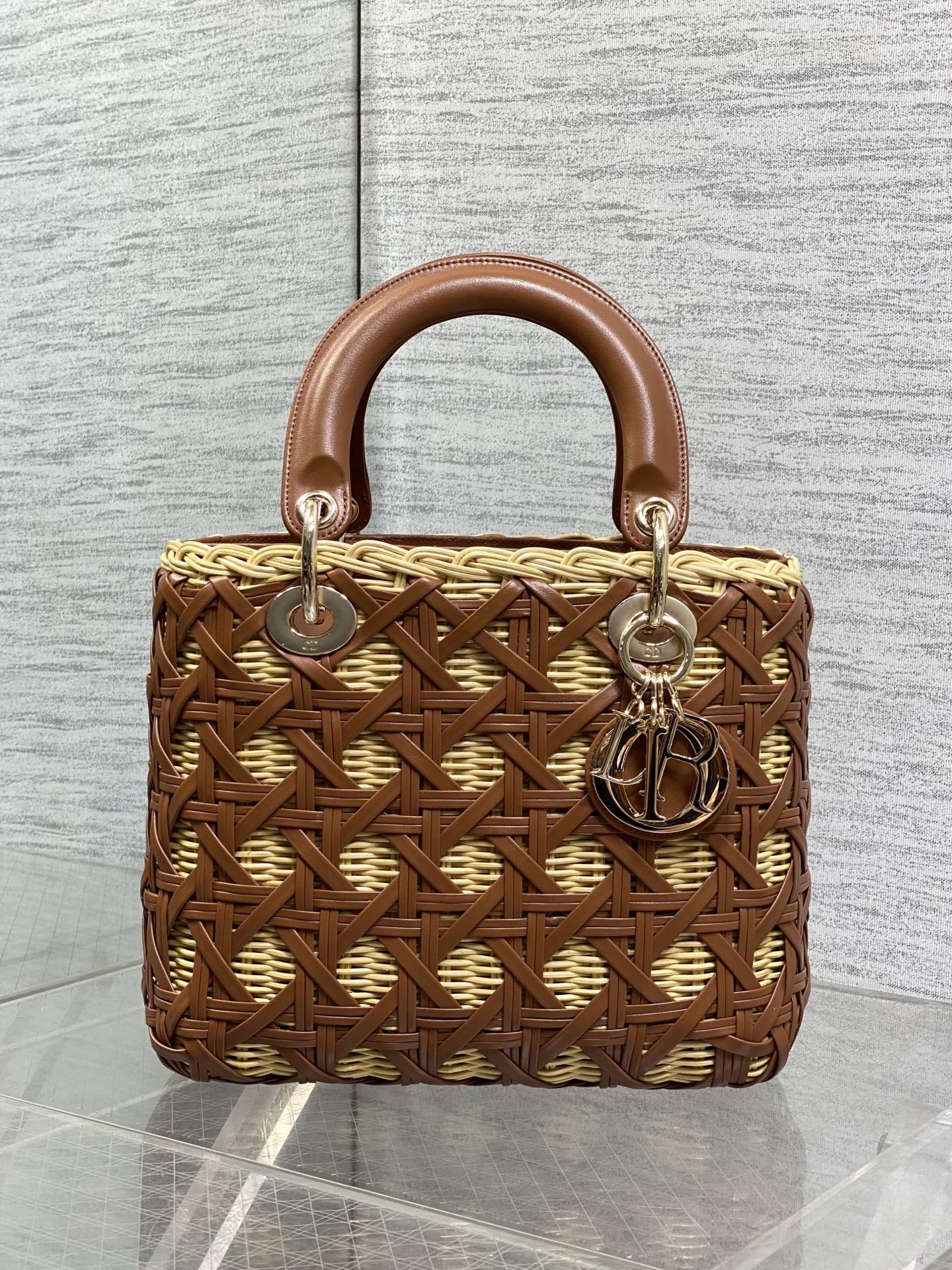 CD Lady Dior Bag 24cm Brown in Rattan 155500