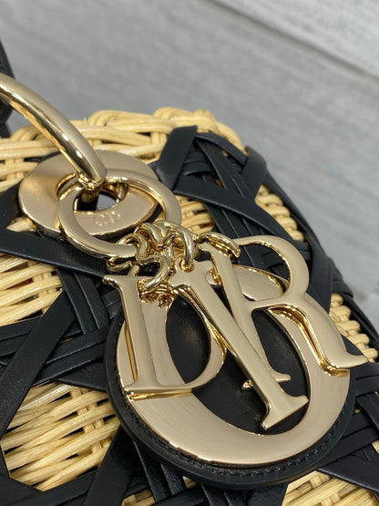 CD Lady Dior Bag 24cm Black in Rattan 155502