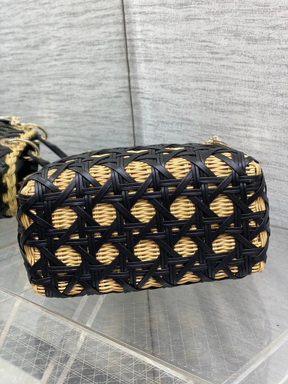 CD Lady Dior Bag 24cm Black in Rattan 155502