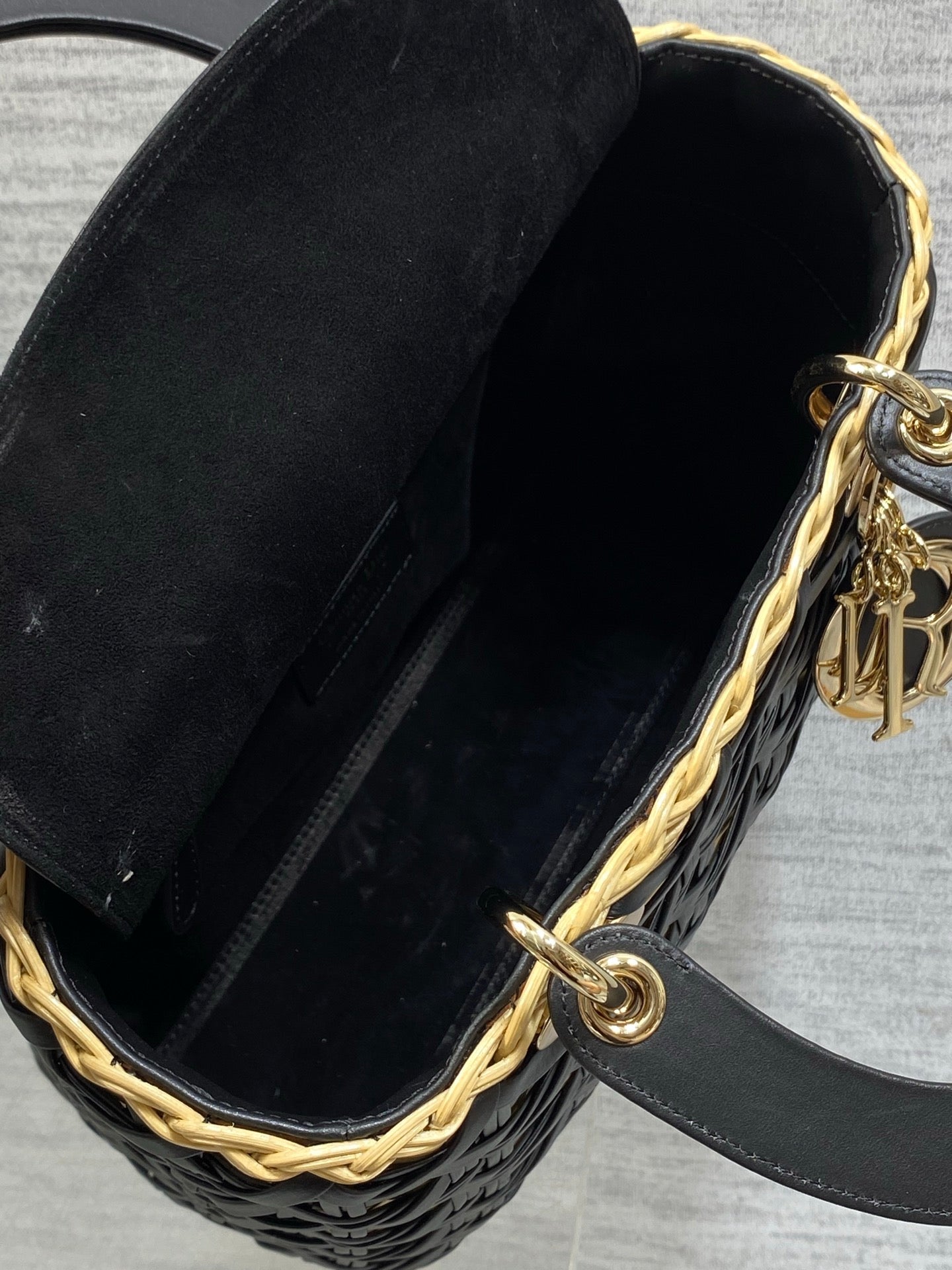 CD Lady Dior Bag 24cm Black in Rattan 155502