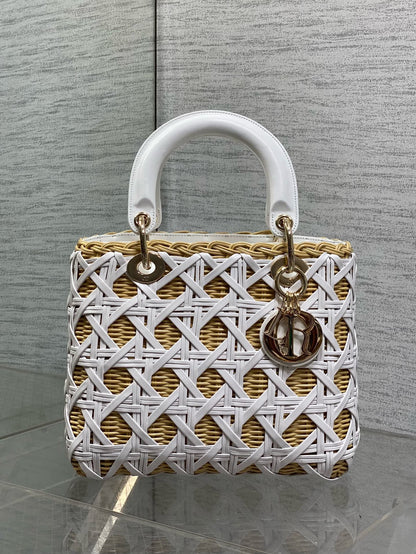 CD Lady Dior Bag 24cm White in Rattan 155504