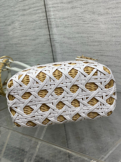 CD Lady Dior Bag 24cm White in Rattan 155504