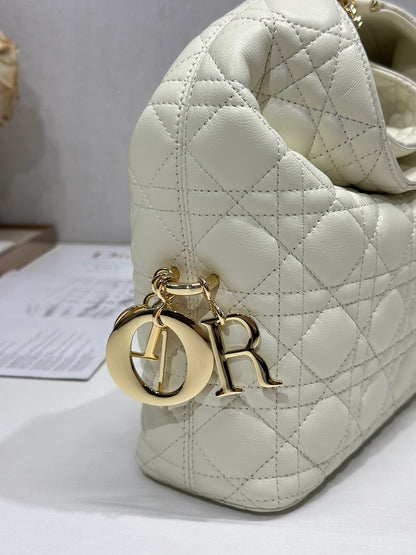CD Lady Dior Shoulder Bag 27cm Milky White in Sheepskin 155549