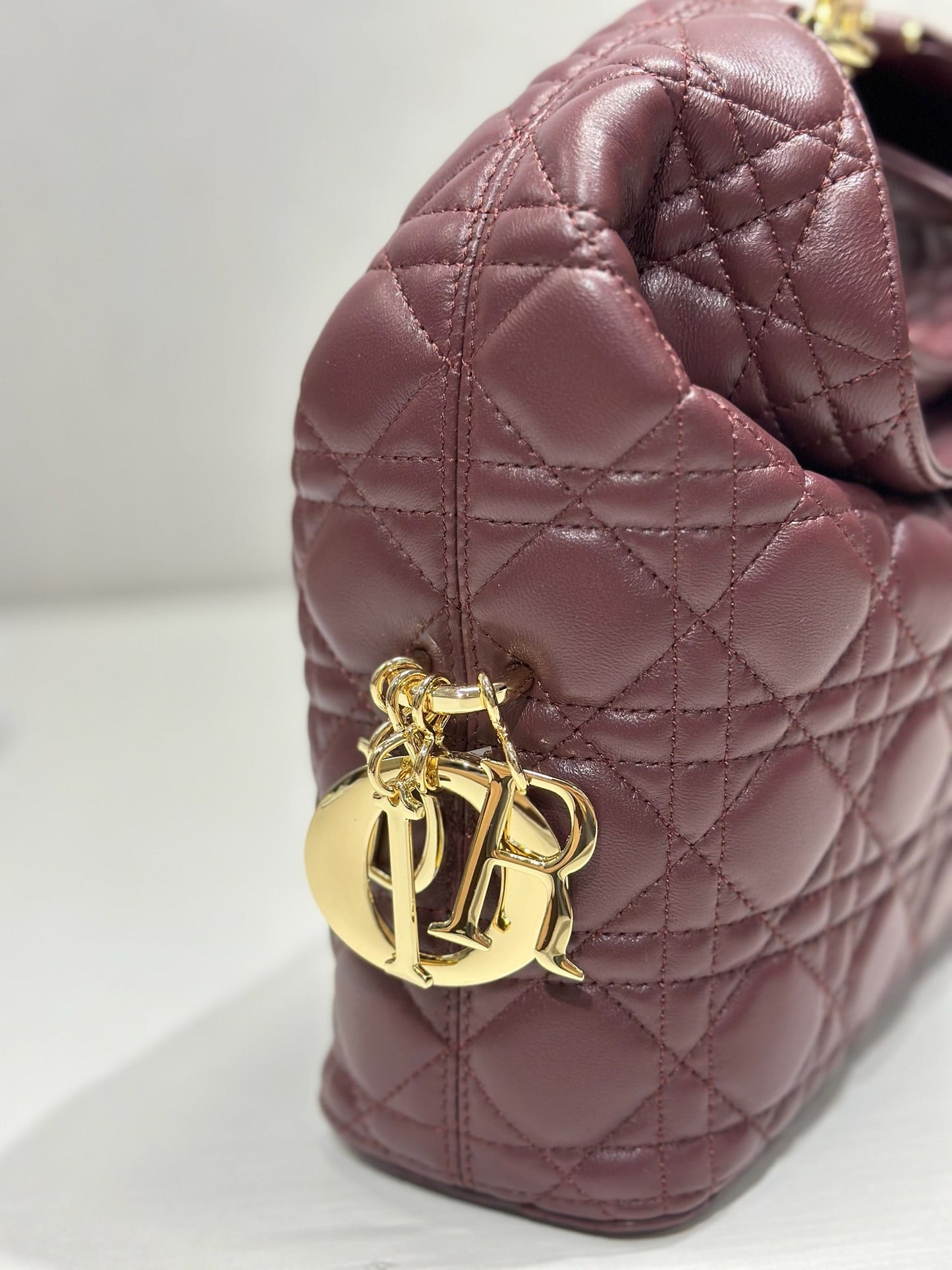 CD Lady Dior Shoulder Bag 27cm Burgundy in Sheepskin 155556