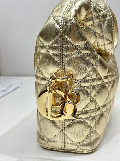 CD Lady Dior Shoulder Bag 27cm Gold Metallic in Sheepskin 155559