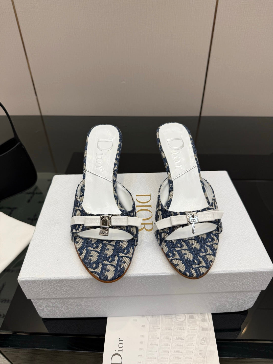 CD 26 Mule Heels 85 Navy Blue in Fabric 803246