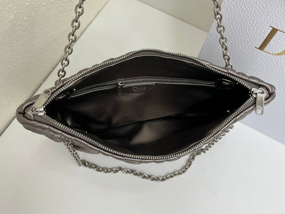 CD Small Cannage Quilted Tote Bag Silver Metallic Cowhide 158105