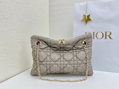 CD Small Cannage Quilted Tote Bag Light Taupe Cowhide 158104