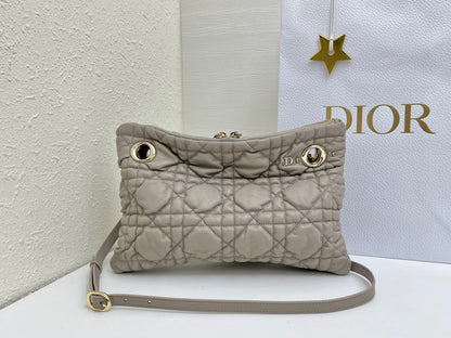 CD Small Cannage Quilted Tote Bag Light Taupe Cowhide 158104