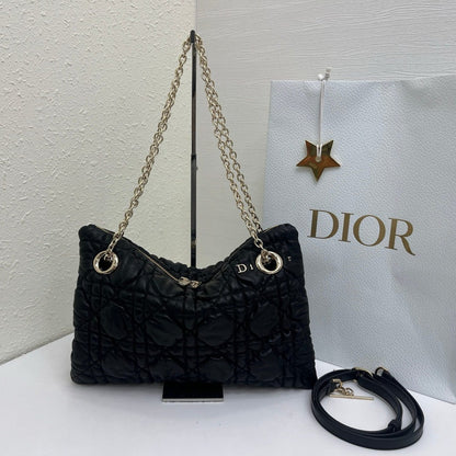 CD Small Cannage Quilted Tote Bag Black Cowhide 158103