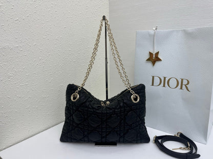 CD Small Cannage Quilted Tote Bag Black Cowhide 158103
