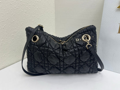 CD Small Cannage Quilted Tote Bag Black Cowhide 158103