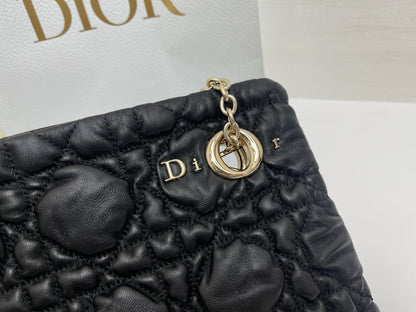 CD Small Cannage Quilted Tote Bag Black Cowhide 158103