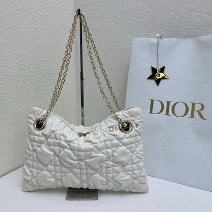CD Small Cannage Quilted Tote Bag White Cowhide 158100