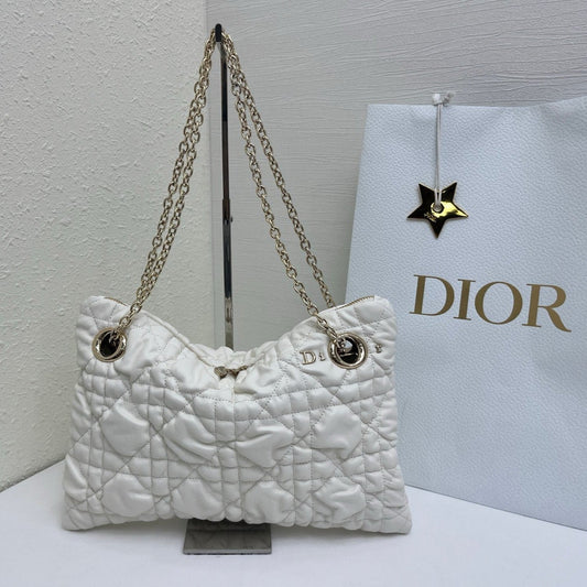 CD Small Cannage Quilted Tote Bag White Cowhide 158100
