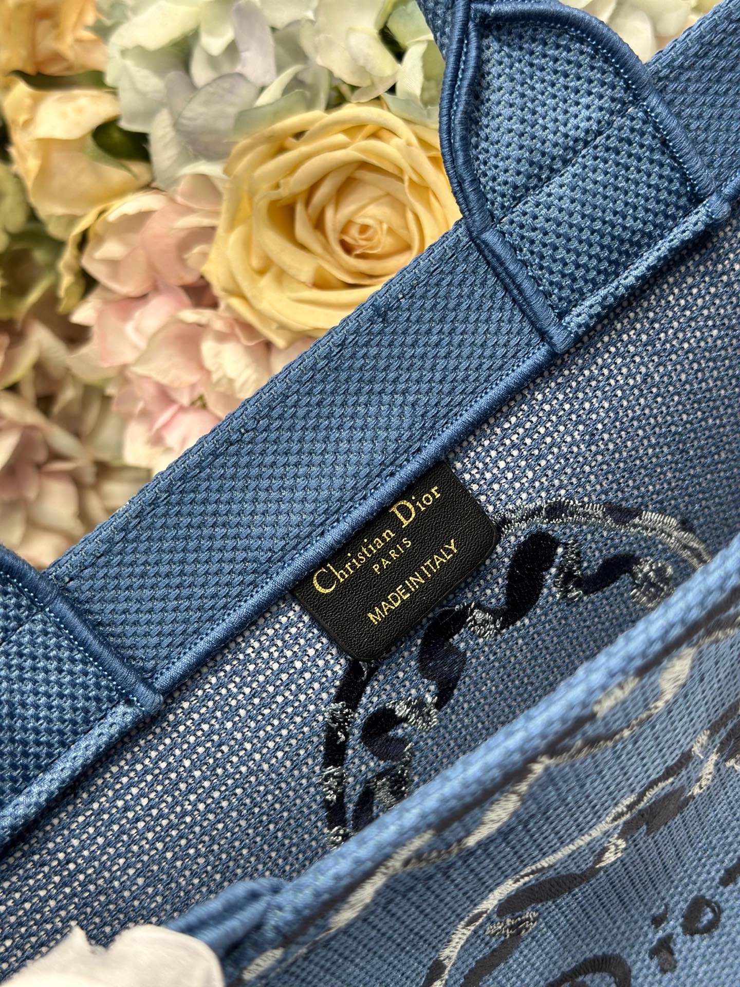 CD Medium Dioriviera Book Tote Blue Embroidered Canvas 158042