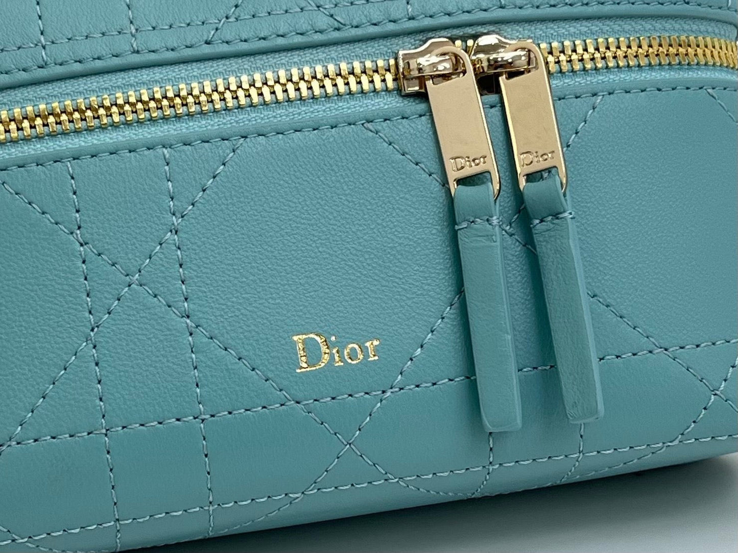 CD Cannage Vanity Chain Bag 19cm Turquoise Blue Cowhide 158123