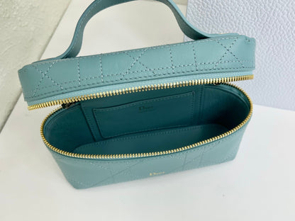 CD Cannage Vanity Chain Bag 19cm Turquoise Blue Cowhide 158123