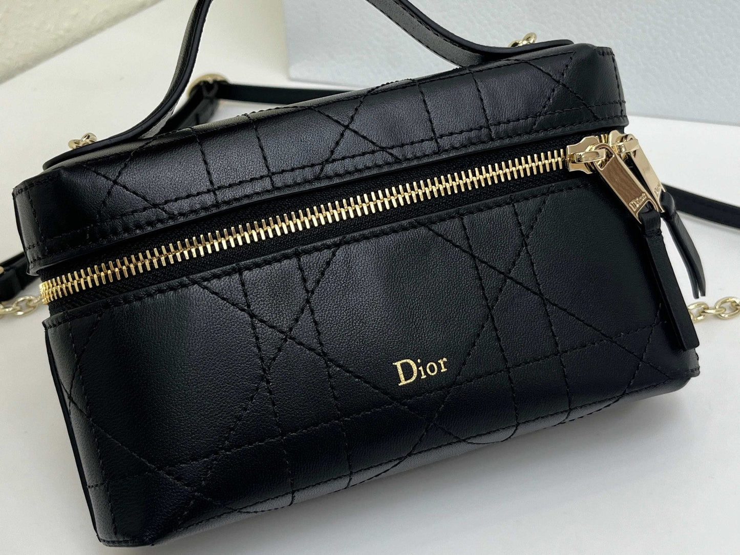 CD Cannage Vanity Chain Bag 19cm Black Cowhide 158120