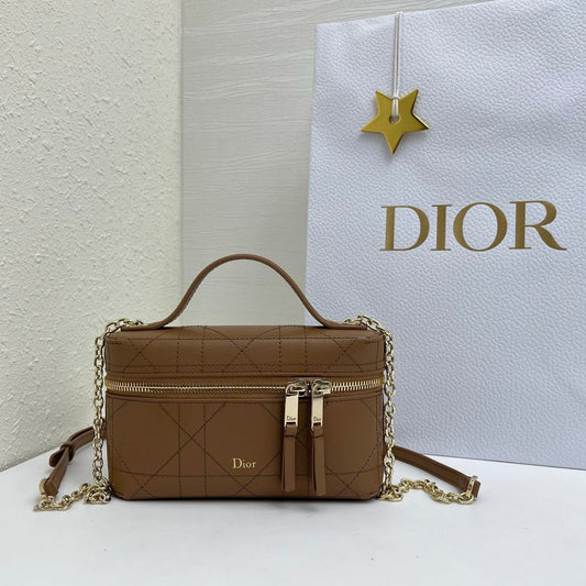 CD Cannage Vanity Chain Bag 19cm Brown Cowhide 158117