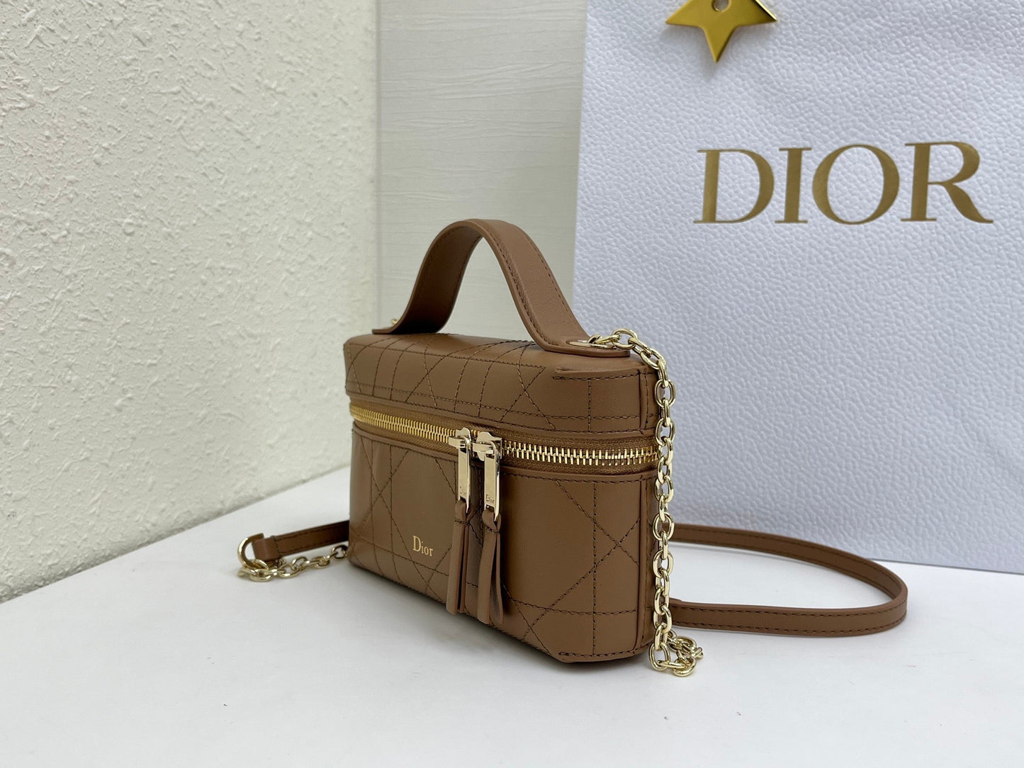 CD Cannage Vanity Chain Bag 19cm Brown Cowhide 158117