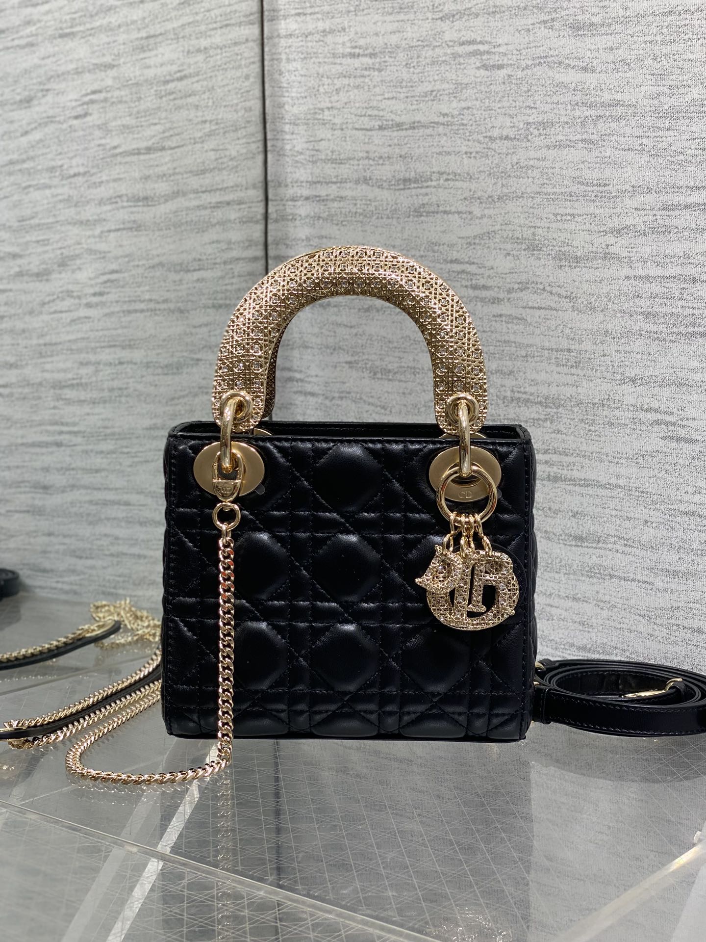 CD Mini Lady Dior 17cm Black Cannage Calfskin Leather GHW 158532