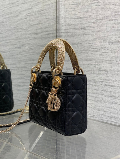 CD Mini Lady Dior 17cm Black Cannage Calfskin Leather GHW 158532