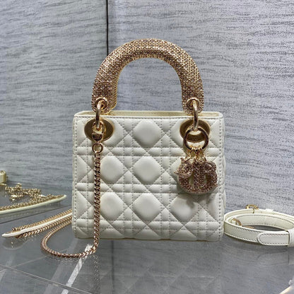 CD Mini Lady Dior 17cm White Cannage Calfskin Leather GHW 158537