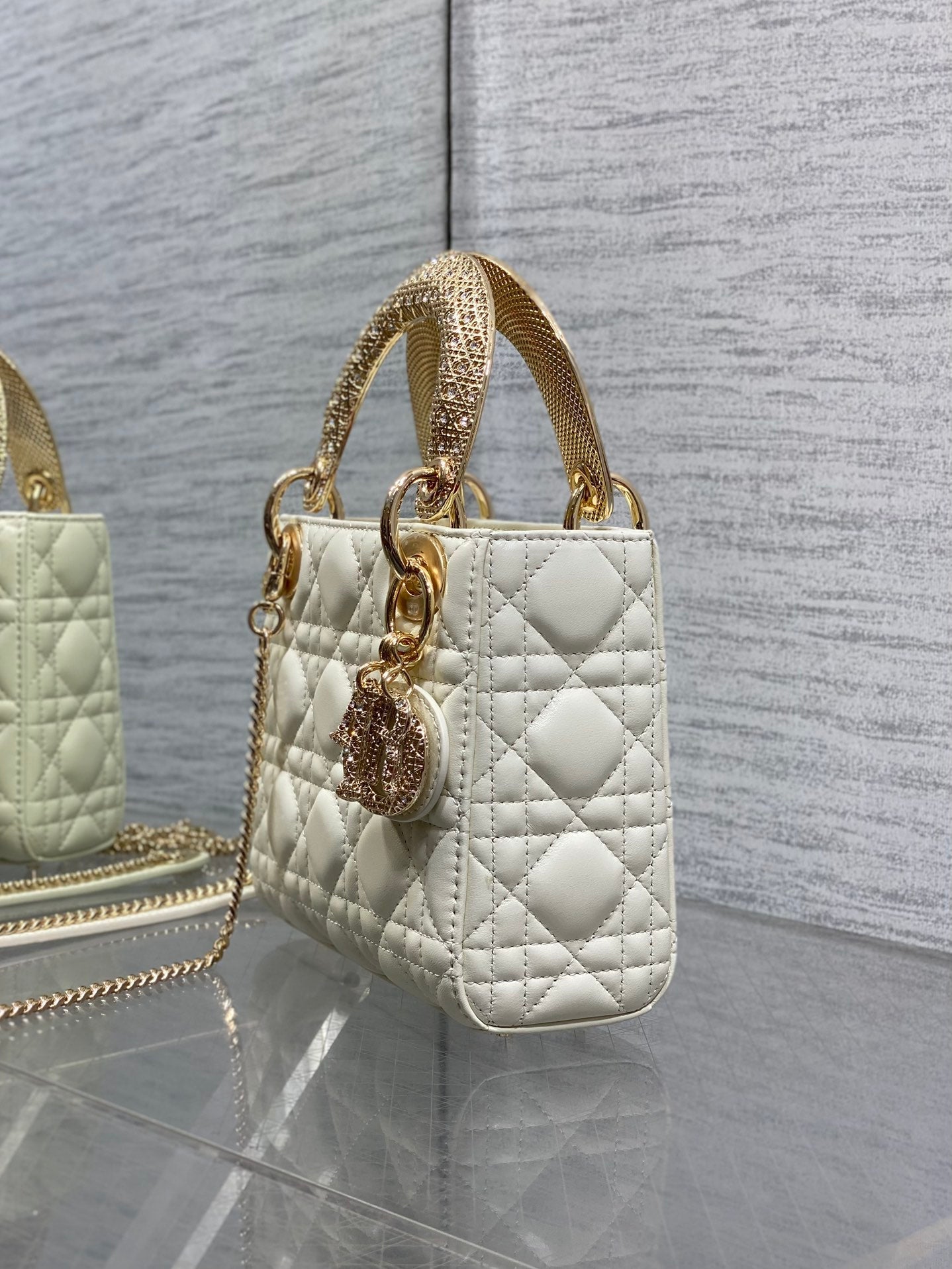 CD Mini Lady Dior 17cm White Cannage Calfskin Leather GHW 158537