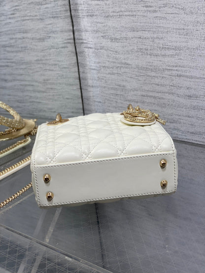 CD Mini Lady Dior 17cm White Cannage Calfskin Leather GHW 158537