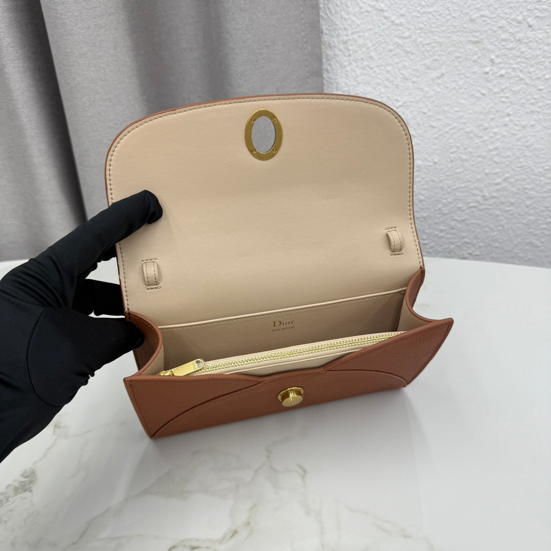 CD Médaillon Envelope Pouch 20.5cm Brown Cowhide Leather GHW 158552