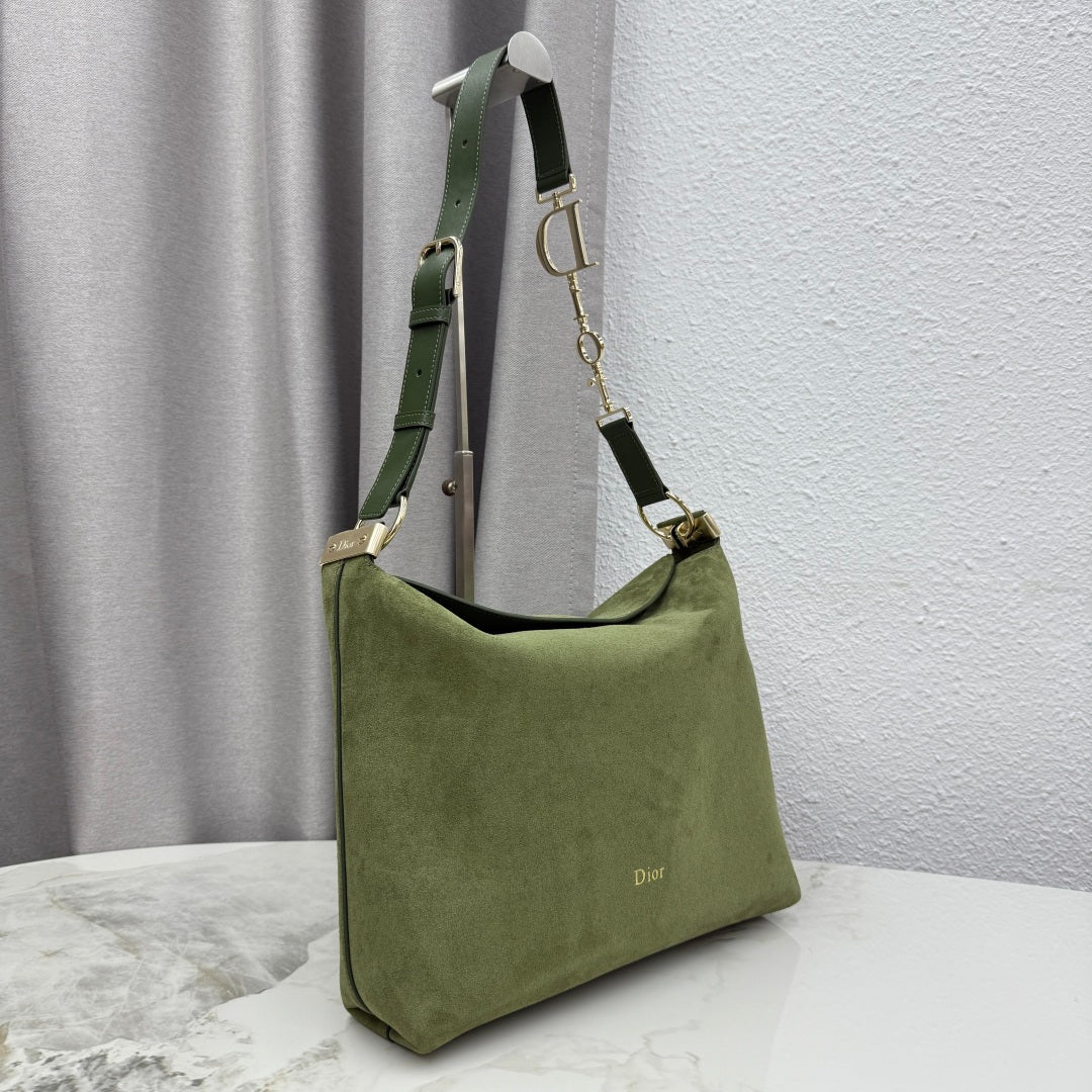 CD Diorly Shoulder Bag 31.5cm Olive Green Suede Leather 158558